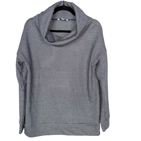 LL Bean Signature Womens Small S Blue White Striped Cowl Neck Sweatshirt Cotton - Picture 1 of 10